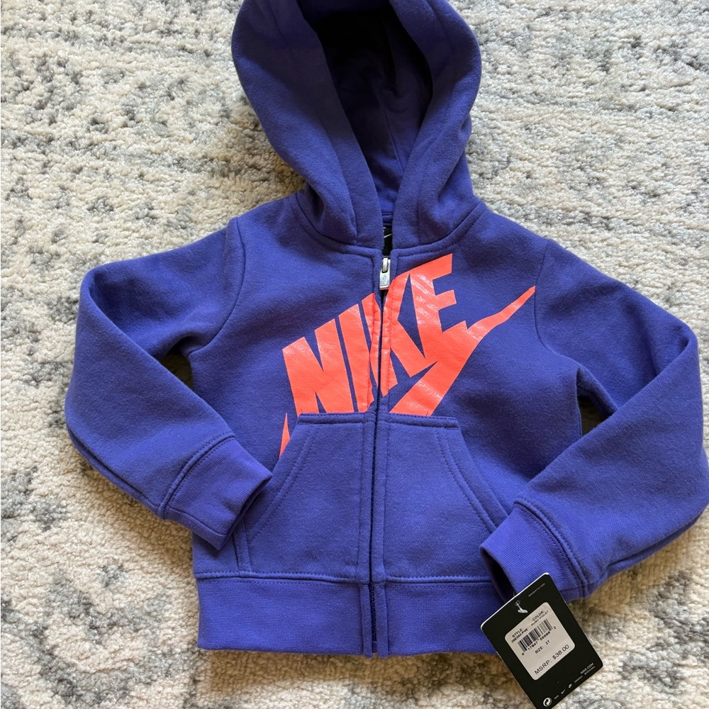Nike Toddler Purple Zip Hoodie with Neon Coral Logo
